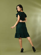 Myshka Women's Green Embroidered Cotton Round Neck A-Line Party Dress - Distacart