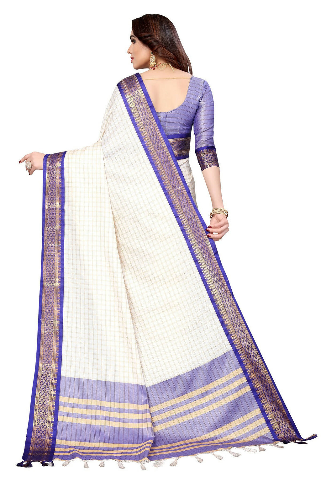 Vamika Weaving White Cotton Silk Saree (DEVAL PURPLE) - Distacart