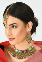 Mominos Fashion Johar Kamal Gold-Plated Rajwadi Design Heavy Multi Color Necklace Set For Women - Distacart