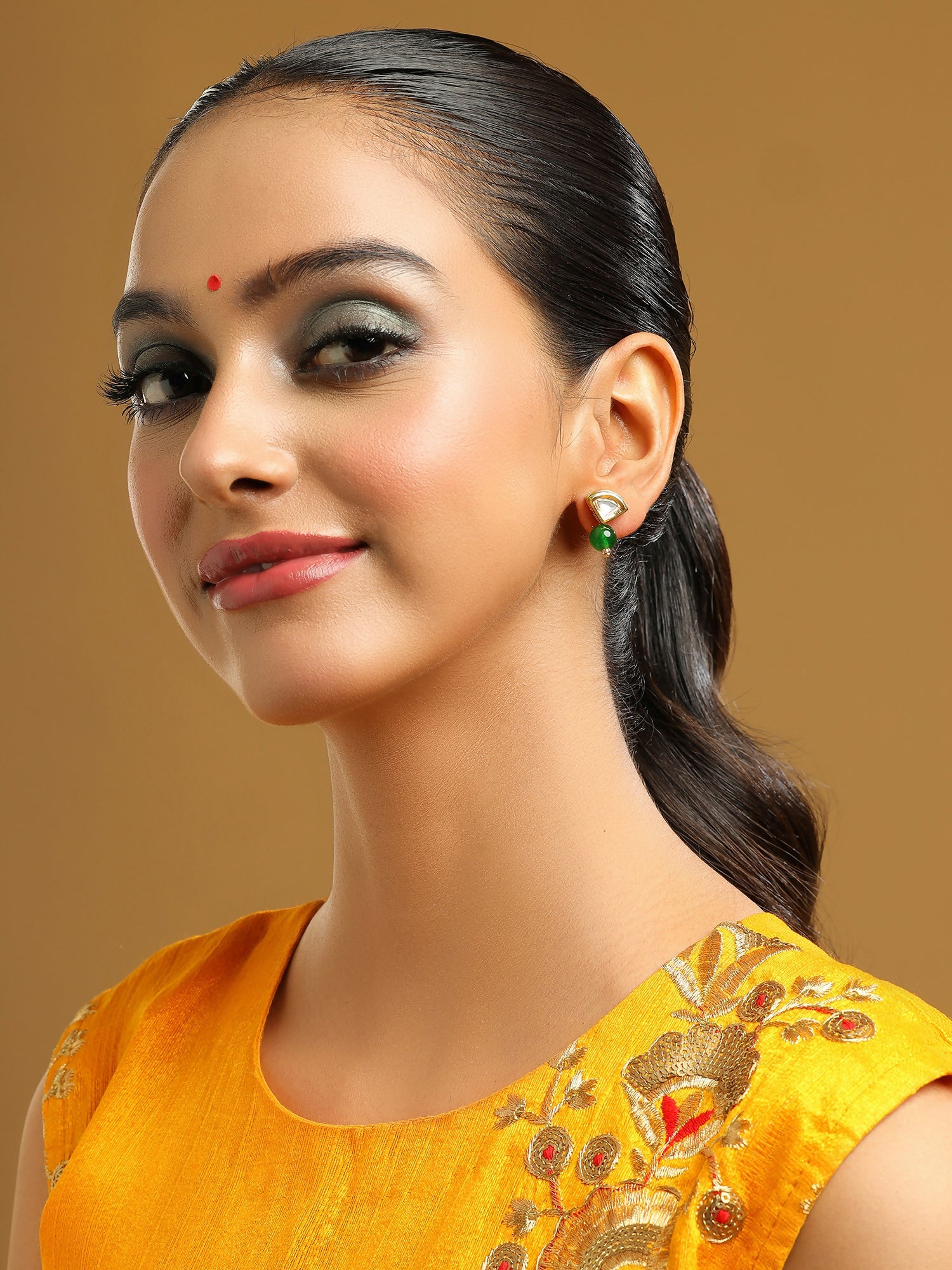 Ruby Raang Green Aventurine Kundan Studs - Distacart