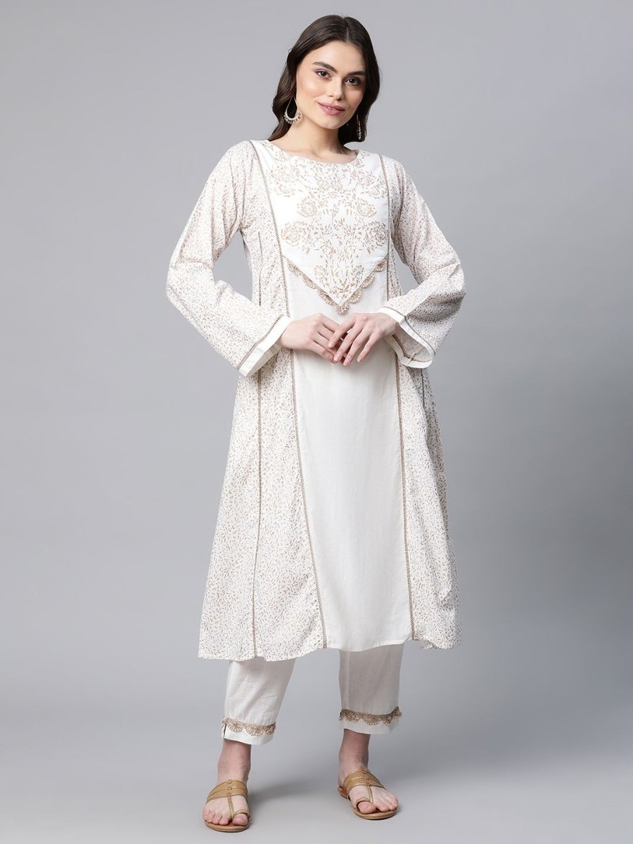 Ahalyaa Women Off White Colour Pure Cotton Printed Kurta Pant Set - Distacart