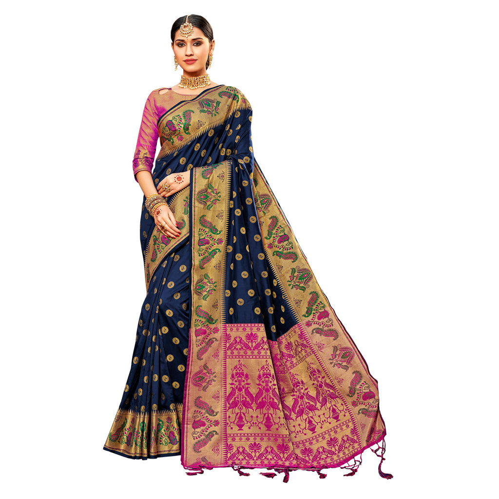 Vamika Royal Blue Designer Weaving Banrasi Silk Saree