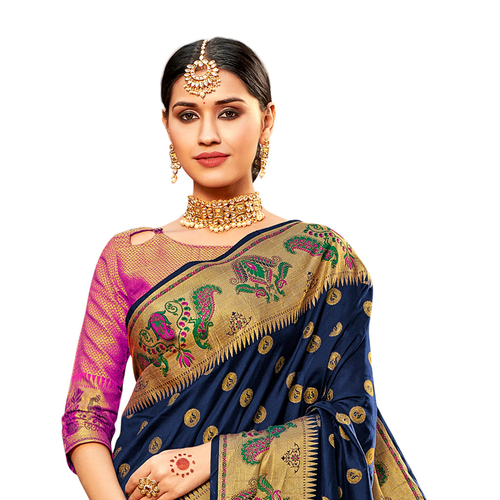 Vamika Royal Blue Designer Weaving Banrasi Silk Saree