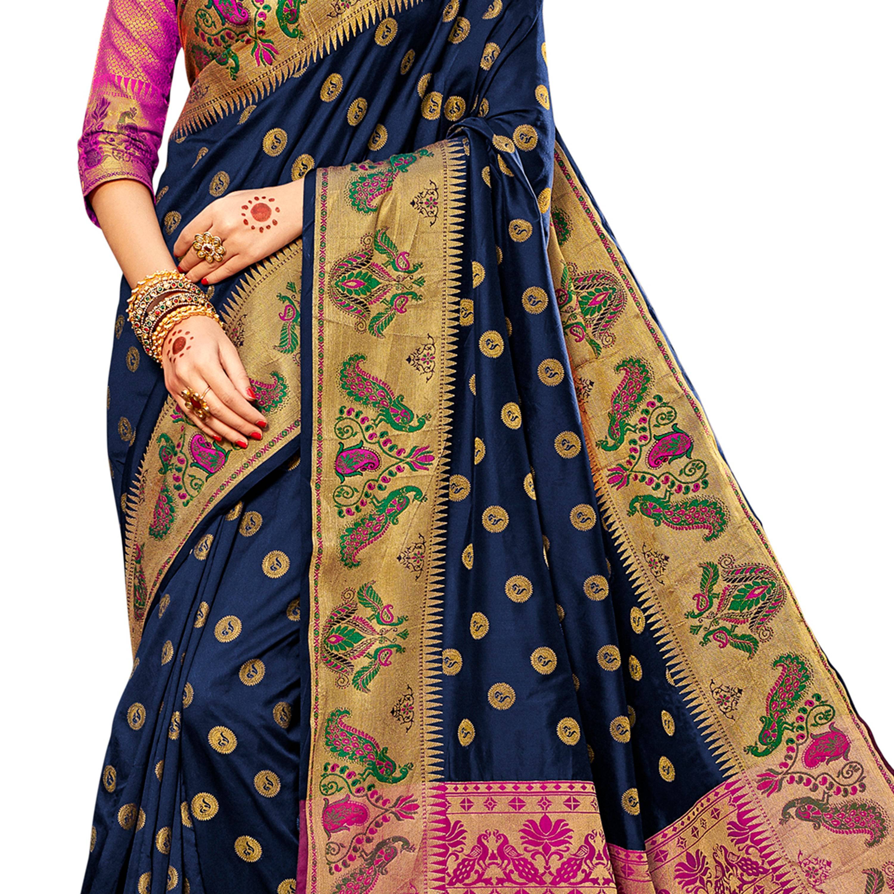 Vamika Royal Blue Designer Weaving Banrasi Silk Saree