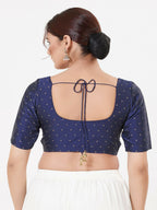 Joban Fashion Navy-Blue Taffeta Silk Elbow Sleeveless Front Open Blouse