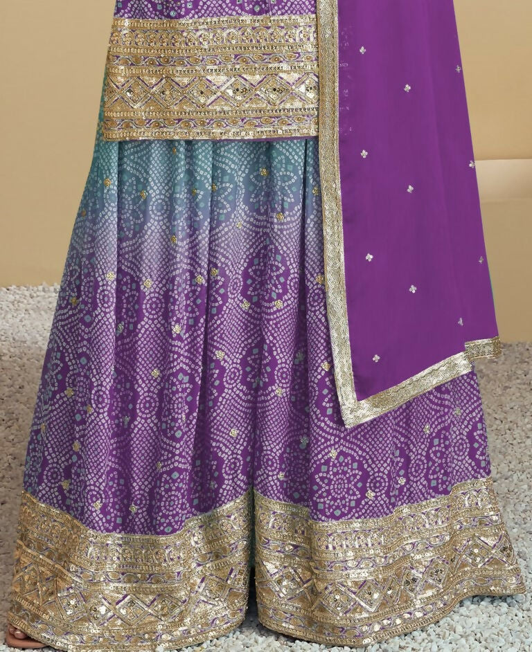 Vastranavya Bandhej Printed Chinon Chiffon Embroidered Sequins Pakistani Suit