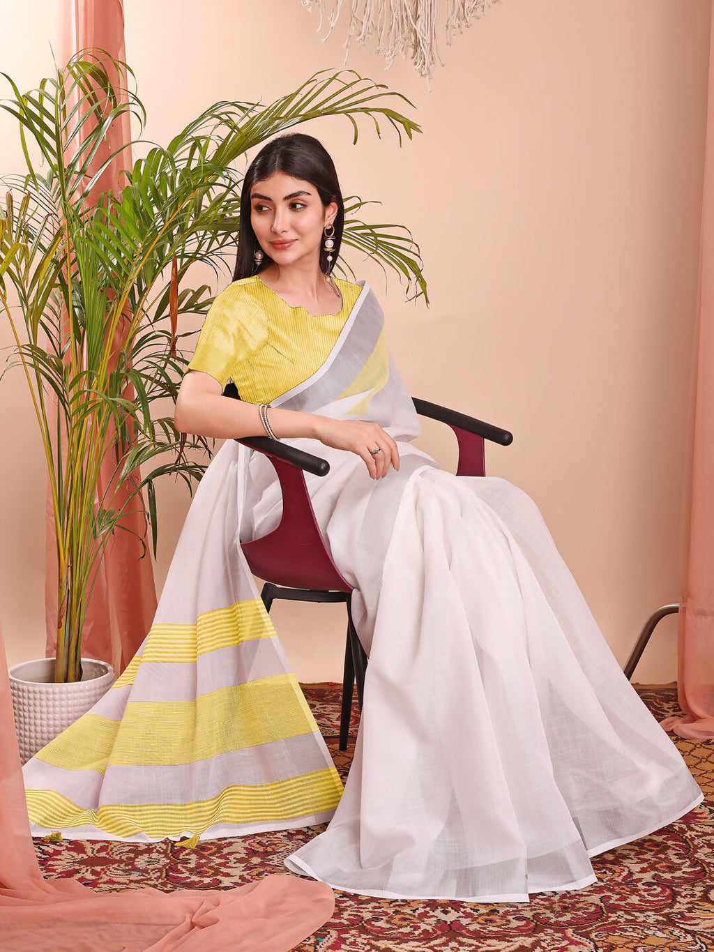 Shree Shyam Fashion The White Loom White Linen Cotton Saree