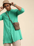Sea Green Men Viscose rayon Solid Straight Shirt - Mahotsav