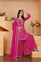 Teeya Creation Pink Color Faux Georgette Embroidery Work Wedding Wear Palazzo Set - Distacart