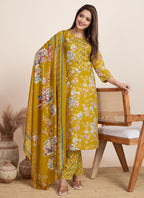 Prazu Fashion Yellow Printed Cotton Blend Festival Wear Salwar Suit - Distacart
