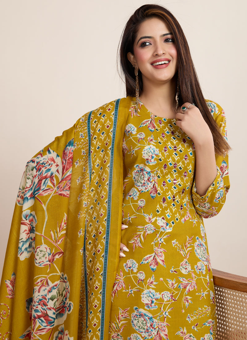 Prazu Fashion Yellow Printed Cotton Blend Festival Wear Salwar Suit - Distacart