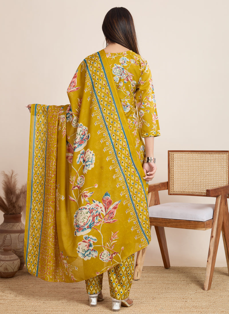 Prazu Fashion Yellow Printed Cotton Blend Festival Wear Salwar Suit - Distacart