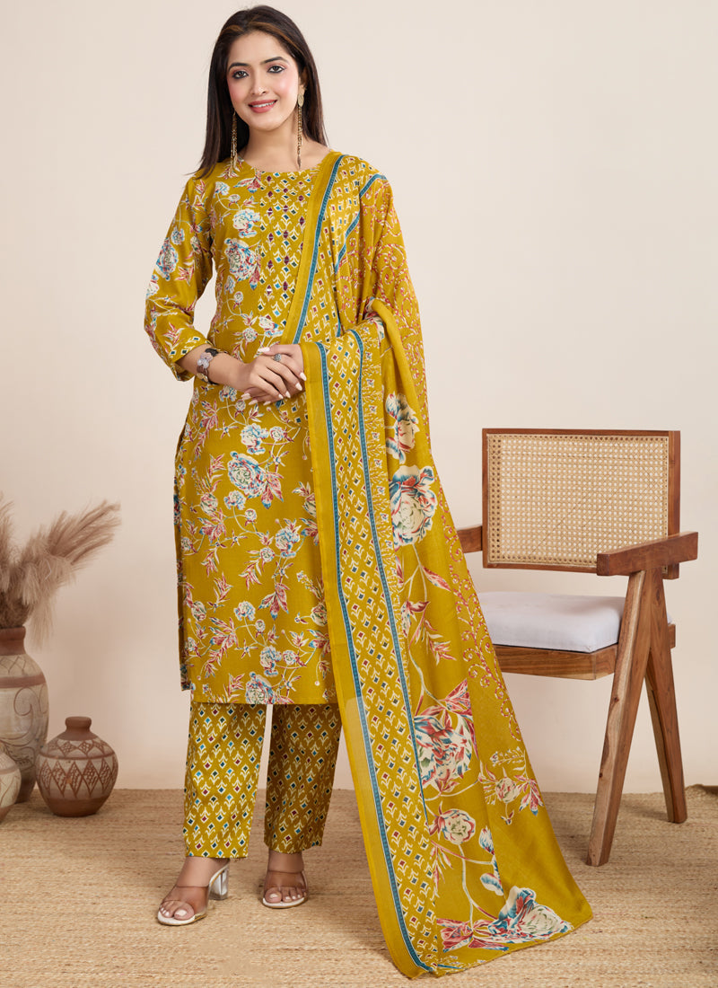 Prazu Fashion Yellow Printed Cotton Blend Festival Wear Salwar Suit - Distacart