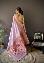 Joban Fashion Lavender Jacquard Butti Soft Lichi Silk Paithani Saree - Distacart