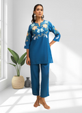 Joban Fashion Teal Silk Embroidered Readymade Cord Set - Distacart
