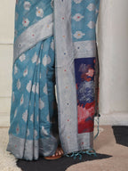 Shree Shyam Fashion Linen Cotton Sky Blue Saree - Distacart