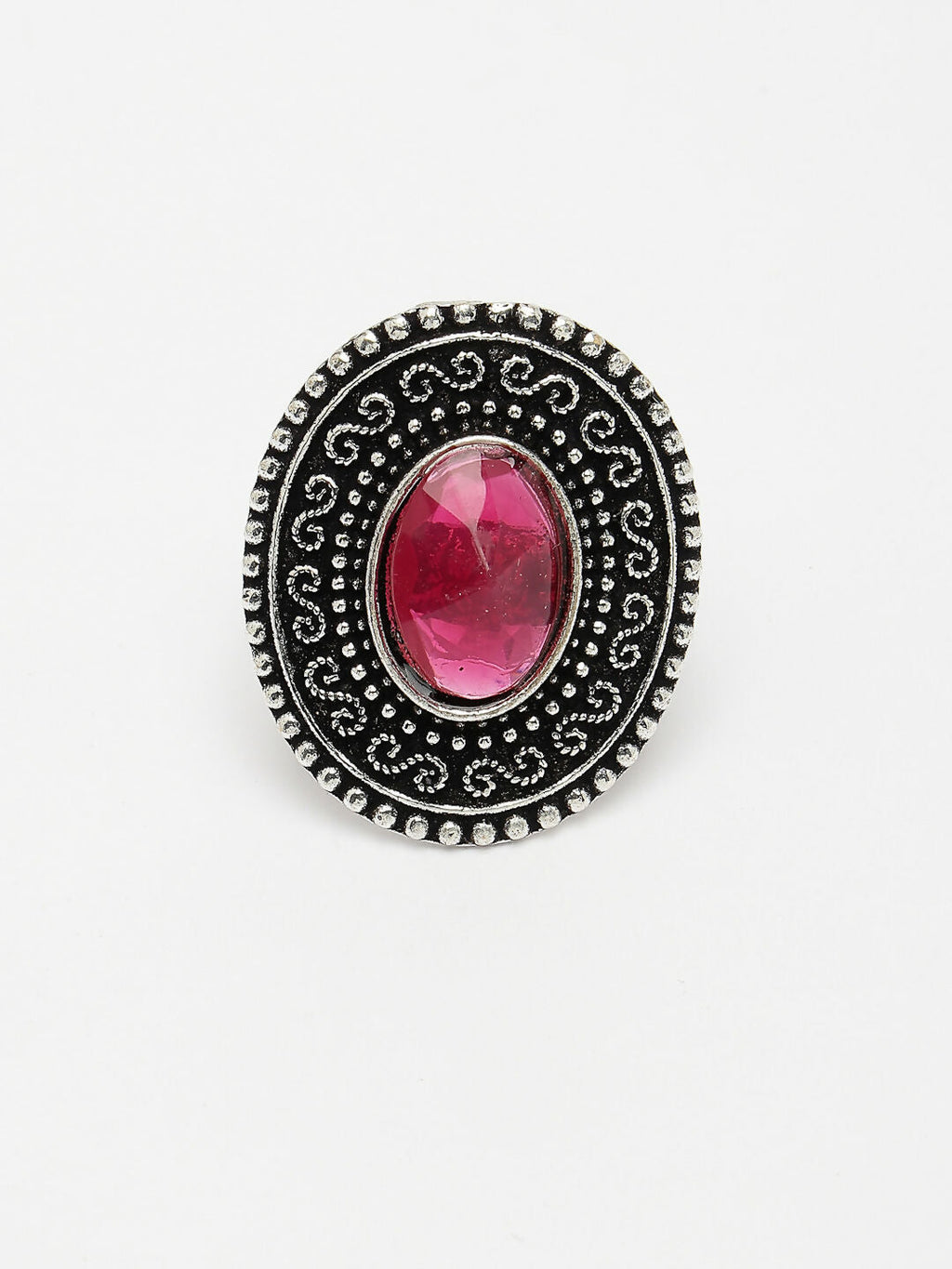 NVR Women's Pink Silver-Toned German Silver Adjustable Finger Ring