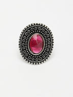 NVR Women's Pink Silver-Toned German Silver Adjustable Finger Ring
