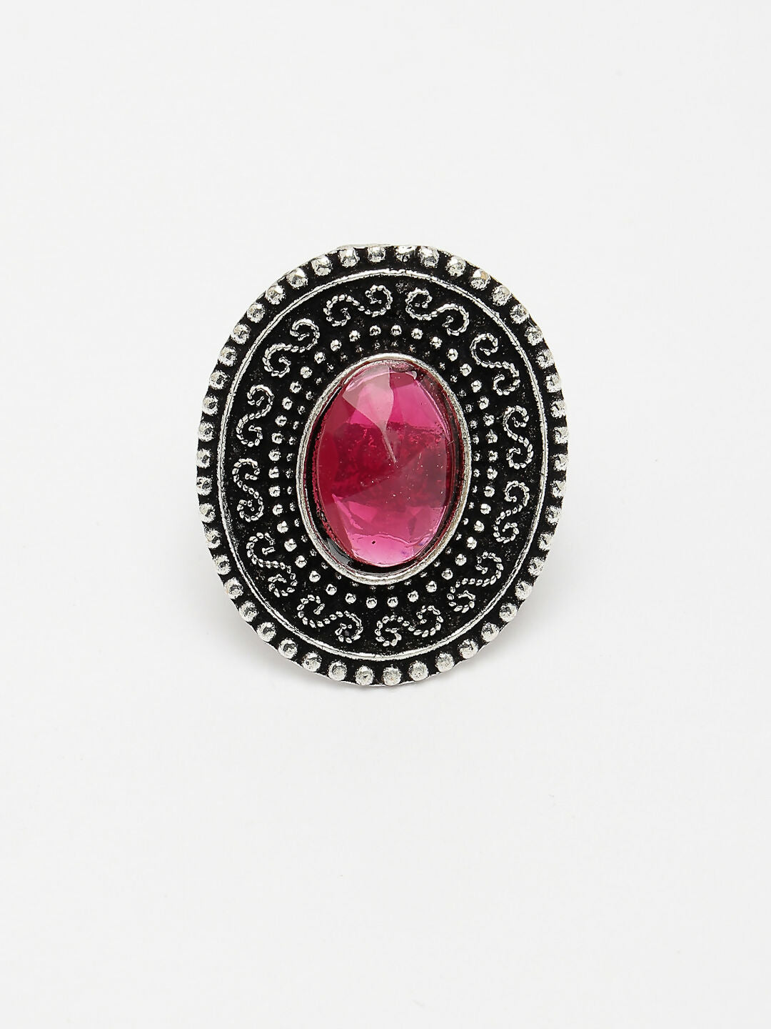 NVR Women's Pink Silver-Toned German Silver Adjustable Finger Ring