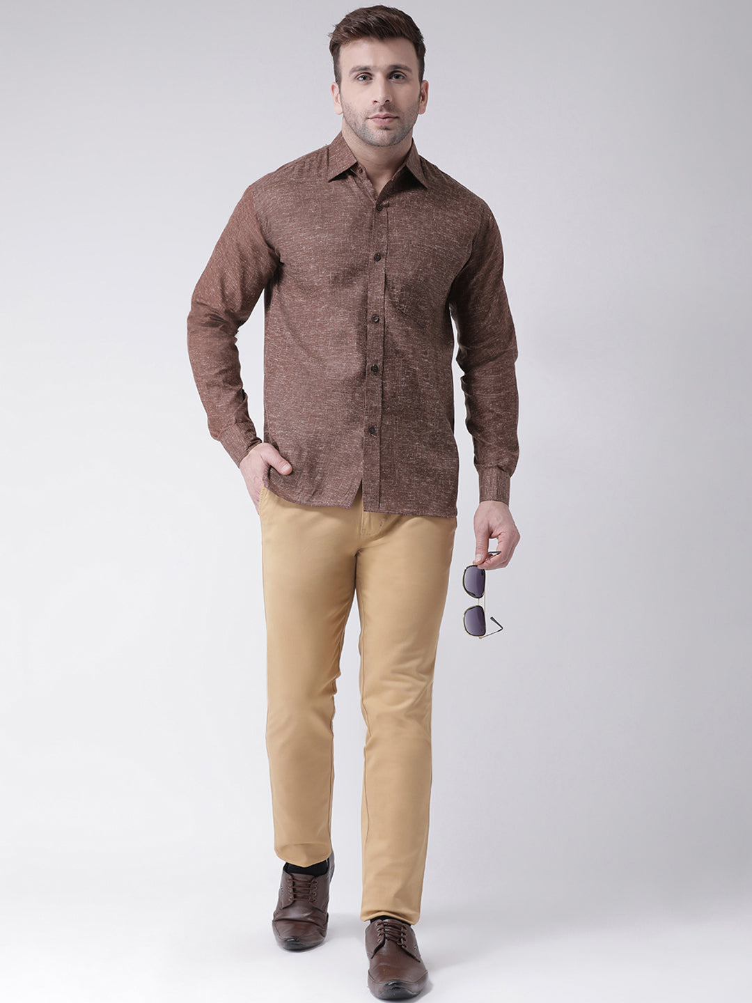 RIAG Brown Men's Full Sleeves Shirt - Distacart