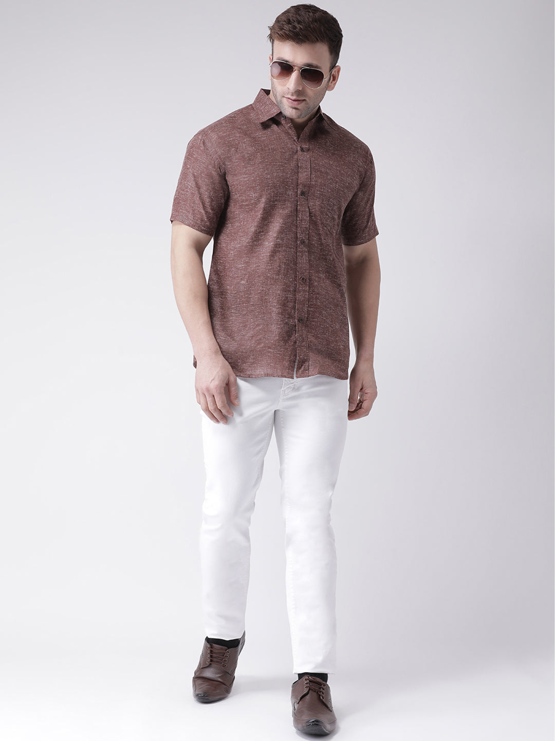 RIAG Brown Men's Half Sleeves Shirt - Distacart