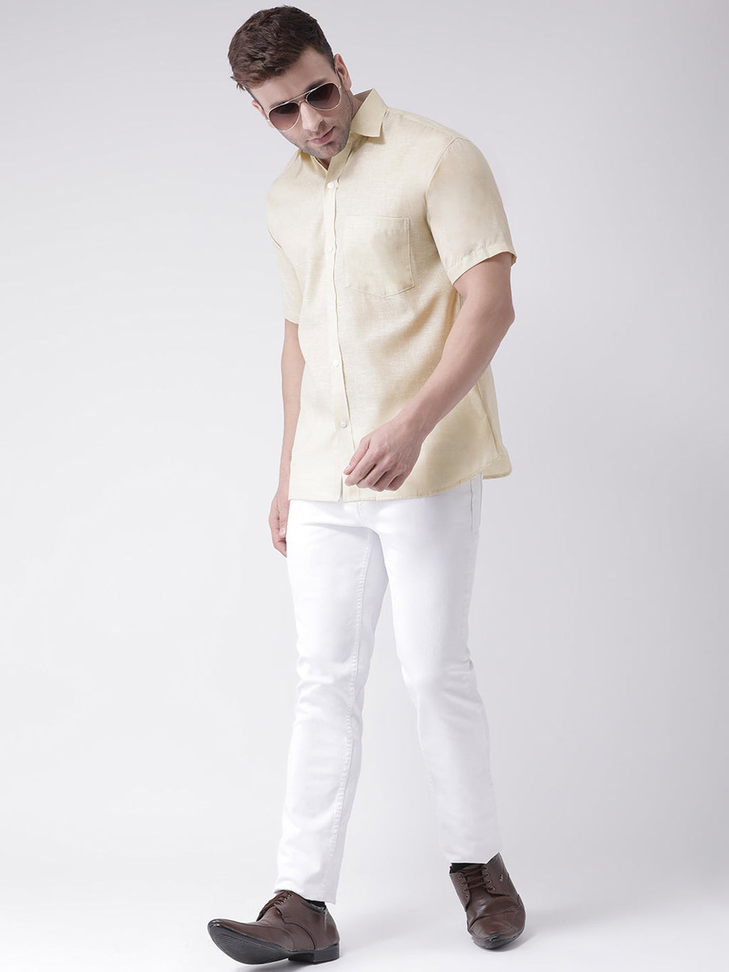 RIAG Beige Men's Half Sleeves Shirt - Distacart