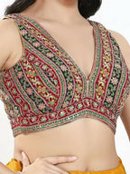 Joban Fashion Maroon Multi Georgette Padded Blouse With V Neck Sleeveless - Distacart