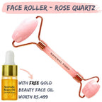 Natural Vibes Rose Quartz Roller & Massager with Free Gold Beauty Elixir Oil