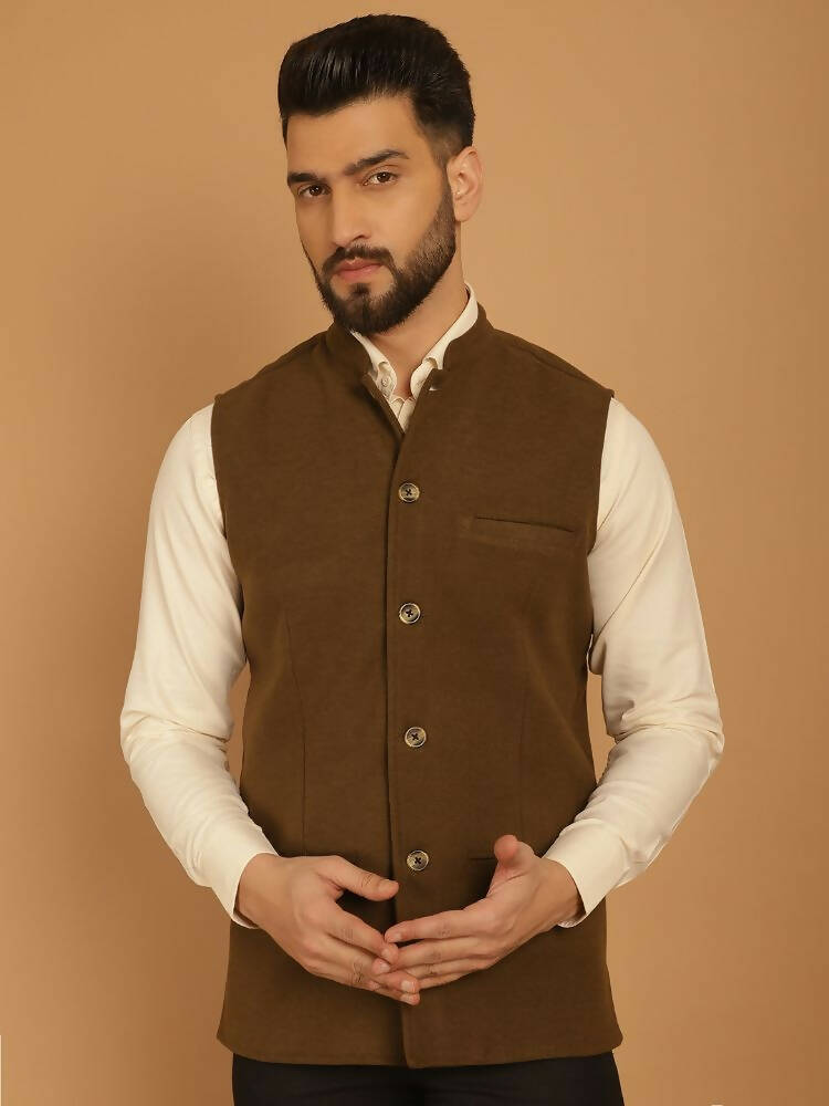 Even Apparels Pure Wool Nehru Jacket - Green