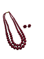 Inhanns Everyday Workwear Pearl Set (Double Layered Pearls) - Coral Red