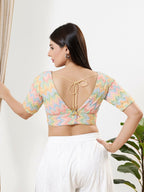 Joban Fashion Multi Silk Padded Blouse With V Neck Elbow Sleeves - Distacart