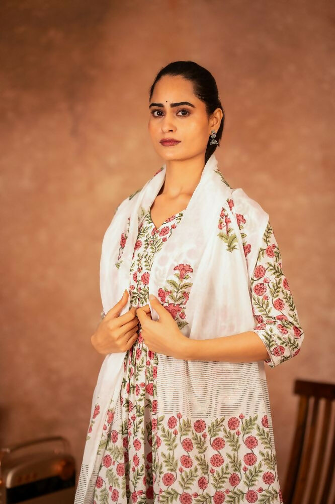 Joban Fashion Red Green Hand Block Printed Cotton Suit Set - Distacart