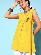 Ahalyaa Women Mustard Cotton Fluid Tie-Up Tunic - Distacart