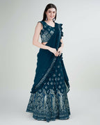 Teal Georgette Sequence Embroidered Lehenga Choli with Dupatta - Tanya