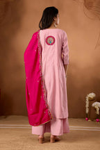 Lehenga Mart Designer Front-Slit Kurta, Paired With Wide-Leg Palazzo Pants And A Dupatta.-Rose Pink - Distacart