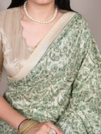 Vastranavya Green Tussar Silk Printed Saree with Unstitched Blouse - Distacart