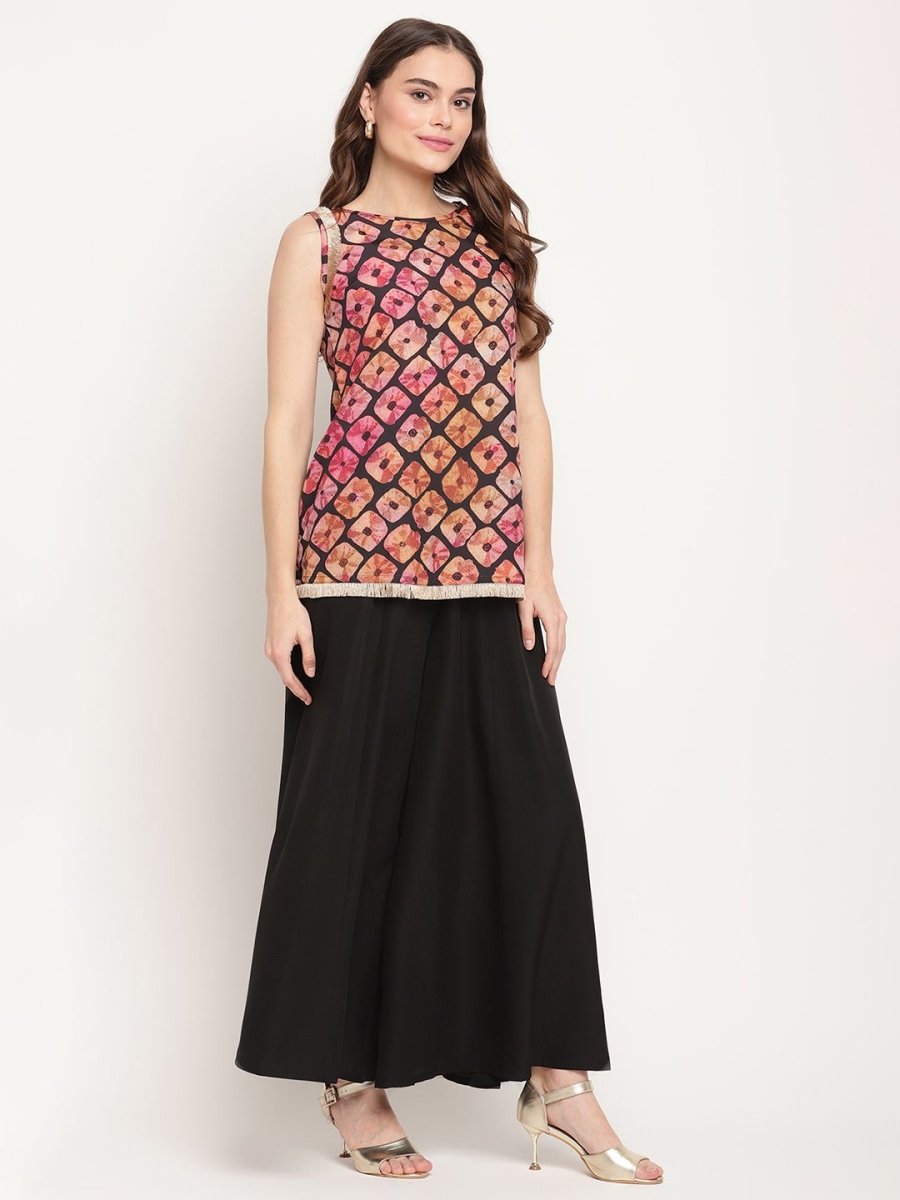 Ahalyaa Women's Black Crepe Digital Shibori Print Top Palazzo Set - Distacart