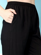 Embroidered & Lace Detailing Kurta With Pant & Multicoloured Dupatta, Black - Hiral Fashion - Distacart