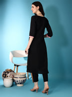 Embroidered & Lace Detailing Kurta With Pant & Multicoloured Dupatta, Black - Hiral Fashion - Distacart