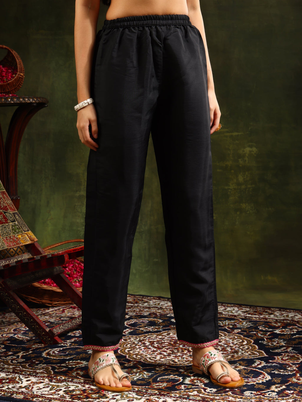 Swarovski & Sequined Embroidered Kurta With Pant & Dupatta, Black - Hiral Fashion - Distacart