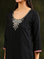Swarovski & Sequined Embroidered Kurta With Pant & Dupatta, Black - Hiral Fashion - Distacart
