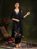 Swarovski & Sequined Embroidered Kurta With Pant & Dupatta, Black - Hiral Fashion - Distacart
