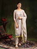 Hand Embroidered Kurta With Pant & Organza Sequined Embroidered Dupatta, Grey - Hiral Fashion - Distacart