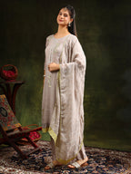 Hand Embroidered Kurta With Pant & Organza Sequined Embroidered Dupatta, Grey - Hiral Fashion - Distacart