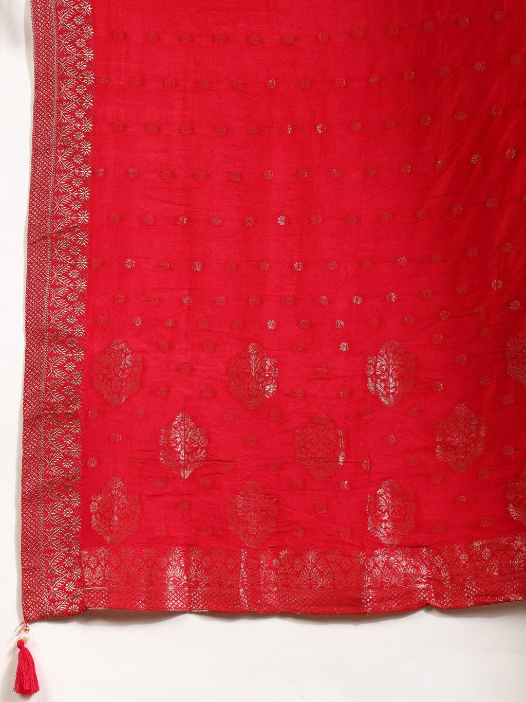 Hand Embroidered Kurta With Pant & Banarasi Silk Dupatta, Red - Hiral Fashion - Distacart