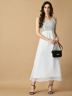 Myshka Women's White Solid Georgette Party Dress - Distacart