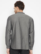 Even Apparels Grey Pure Cotton Short Men's Kurta With Band Collar - Distacart