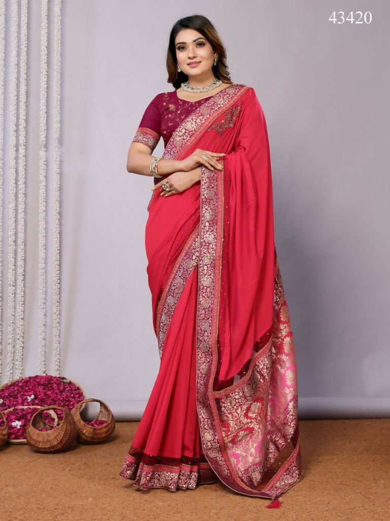 Pink Dual Tone Silk Georgette Thread Zari And Cord Embroidery Handwork Butta Saree - Norita Saumya