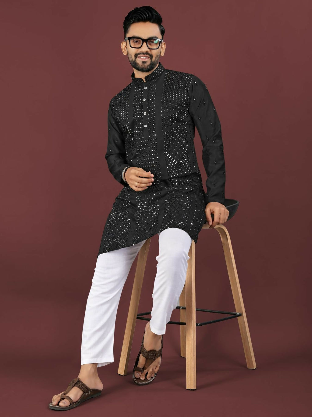 Anaita Black Embroidered Silk Straight Kurta