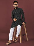 Anaita Black Embroidered Silk Straight Kurta